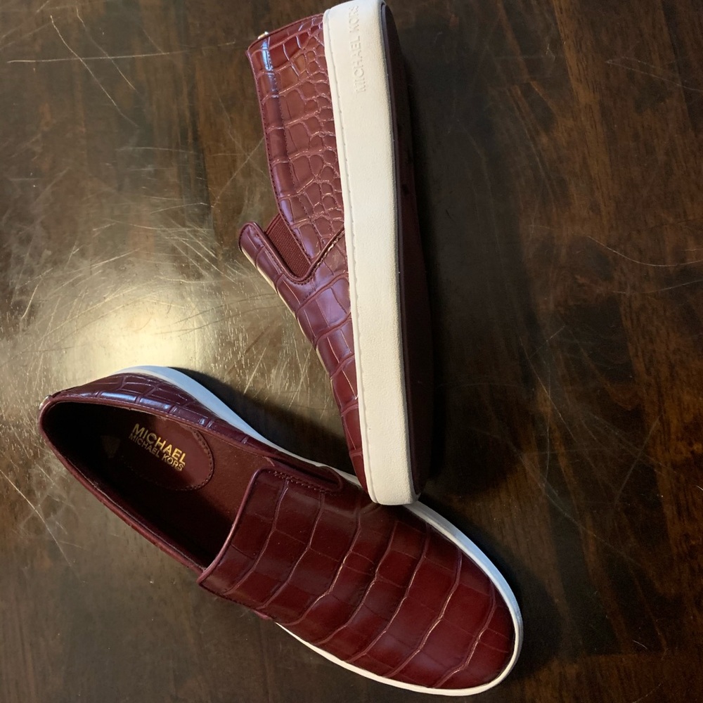 Michael kors red alligator slip ons